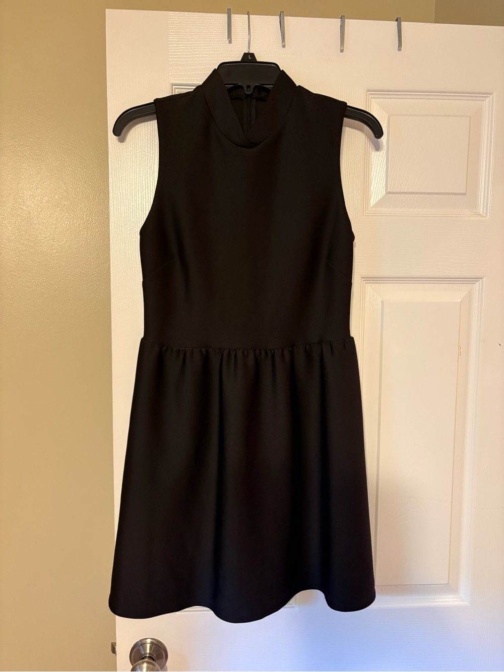 Topshop Black Sleeveless Mock Neck Mini Dress with Flared Skirt